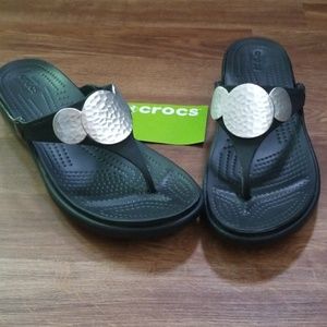CROCS Sanrah Embellished Wedge Flip Flop